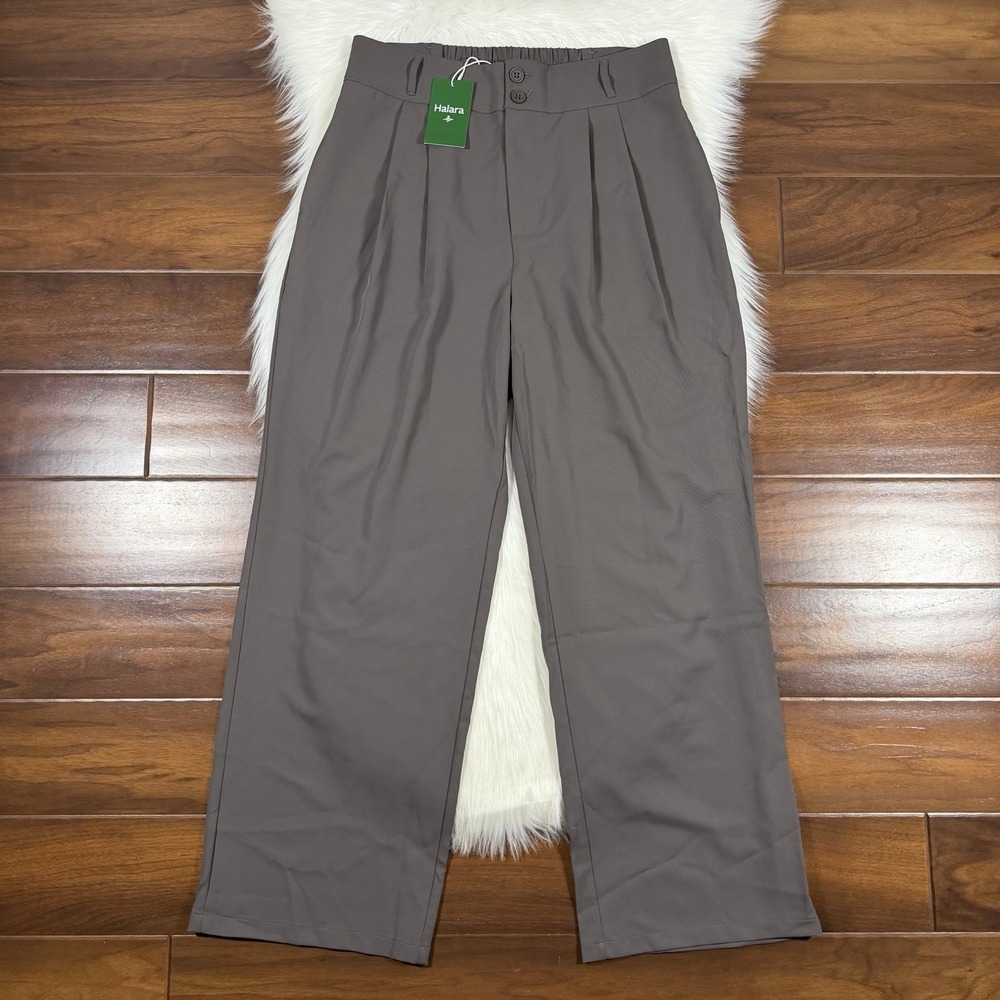 Halara Womens Size Large High Rise Straight Leg Pleated Flex Work Trousers Pants